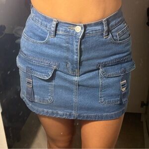Denim Mini Skirt with Pockets